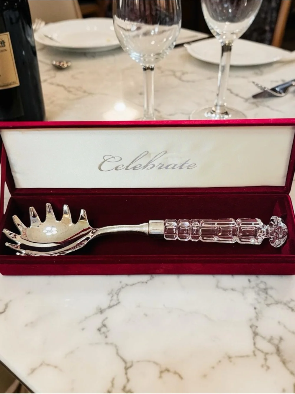 Vintage NIB Crystal Handle Spaghetti Server – Silver Plated